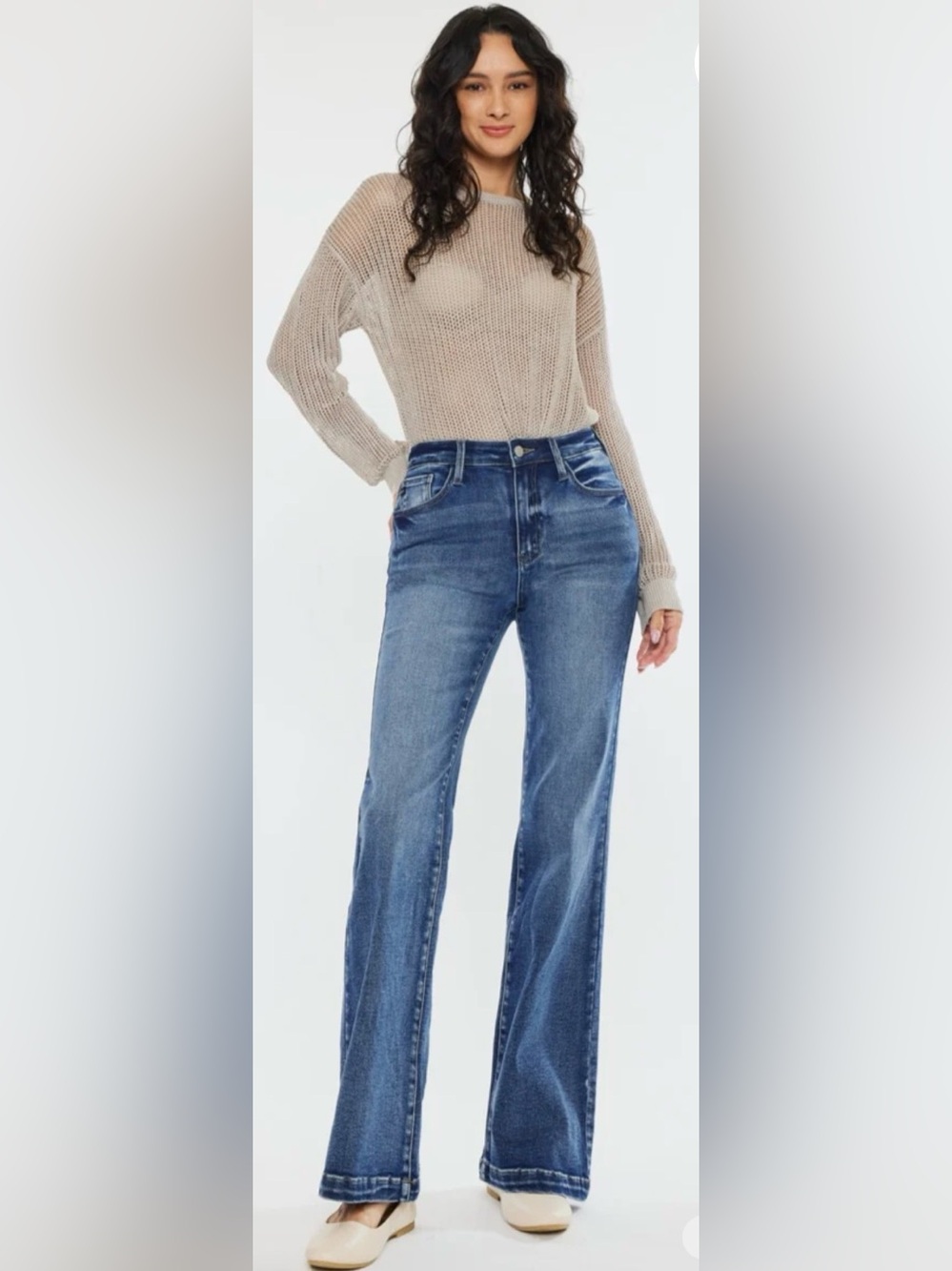 KanCan Essentials High Rise Wide Flare Dark Blue Jeans Size 26 (5) Stretchy NWT